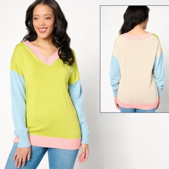 NWOT Belle by Kim Gravel Women's Top Sweater Sz L Pop of Color Multi-colored - Picture 1 of 1